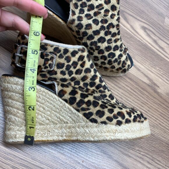 Elyese Walker Leopard Calf Hair Leather Wedge Espadrille Size 8 / 38 Peep Toe - Picture 12 of 12